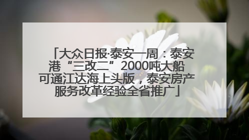 大众日报·泰安一周：泰安港“三改二”2000吨大船可通江达海上头版，泰安房产服务改革经验全省推广